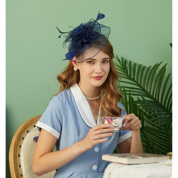 9985 Fascinators For Women With Feather Mesh Veil Headband Bridal Wedding